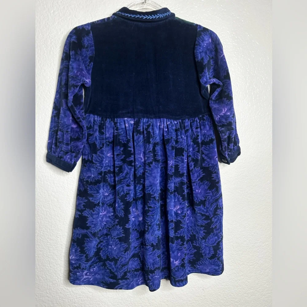 Vintage Cornelloki Velvet Blue Patchwork Button Front Dress Size 3/4 - Picture 2 of 5